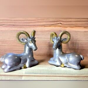 MCM Ram Bookends Sculpture /Brass and Pewter heavy Home Decor Anthony Redmile